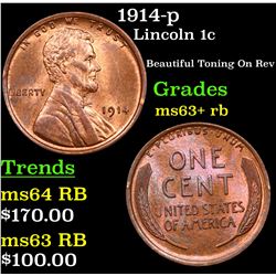 1914-p Lincoln Cent 1c Grades Select+ Unc RB