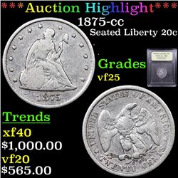 ***Auction Highlight*** 1875-cc Twenty Cent Piece 20c Graded vf+ By USCG (fc)
