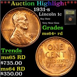 ***Auction Highlight*** 1931-s Lincoln Cent 1c Graded Choice+ Unc RD By USCG (fc)