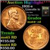 Image 1 : ***Auction Highlight*** 1931-s Lincoln Cent 1c Graded Choice+ Unc RD By USCG (fc)