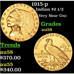 1915-p Gold Indian Quarter Eagle $2 1/2 Grades Choice AU/BU Slider
