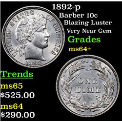 1892-p Barber Dime 10c Grades Choice+ Unc