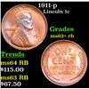 Image 1 : 1911-p Lincoln Cent 1c Grades Select+ Unc RB