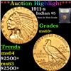 Image 1 : ***Auction Highlight*** 1911-s Gold Indian Half Eagle $5 Graded Select+ Unc By USCG (fc)