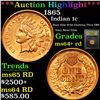 Image 1 : ***Auction Highlight*** 1865 Indian Cent 1c 'Wild Clashing' Graded Choice+ Unc RD by USCG (fc)