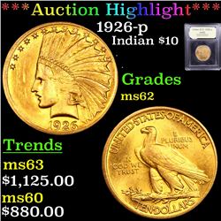 ***Auction Highlight*** 1926-p Gold Indian Eagle $10 Graded Select Unc by USCG (fc)