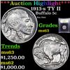 Image 1 : ***Auction Highlight*** 1913-s TY II Buffalo Nickel 5c Graded Select Unc by USCG (fc)