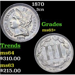 1870 Three Cent Copper Nickel 3cn Grades Select+ Unc
