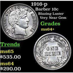 1916-p Barber Dime 10c Grades Choice+ Unc