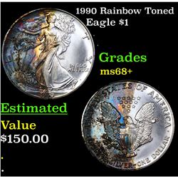 1990 Rainbow Toned Silver Eagle Dollar $1 Grades Gem++ Unc