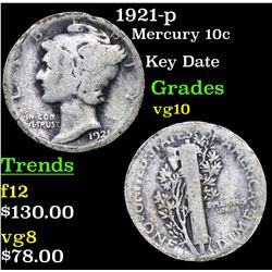 1921-p Mercury Dime 10c Grades vg+