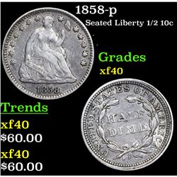 1858-p Seated Liberty Half Dime 1/2 10c Grades xf