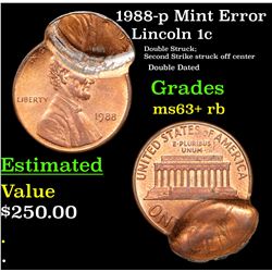 1988-p Mint Error Lincoln Cent 1c Grades Select+ Unc RB