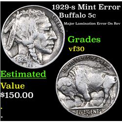 1929-s Mint Error Buffalo Nickel 5c Grades vf++