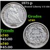 Image 1 : 1871-p Seated Liberty Half Dime 1/2 10c Grades xf