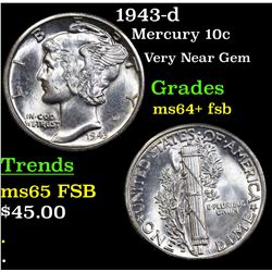 1943-d Mercury Dime 10c Grades Choice Unc+ FSB