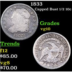 1833 Capped Bust Half Dime 1/2 10c Grades vg+