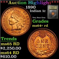 ***Auction Highlight*** 1890 Indian Cent 1c Graded Choice+ Unc RD by USCG (fc)