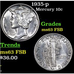 1935-p Mercury Dime 10c Grades Select Unc FSB