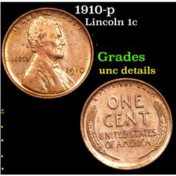 1910-p Lincoln Cent 1c Grades Unc Details