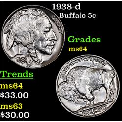 1938-d Buffalo Nickel 5c Grades Choice Unc