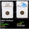 Image 1 : NGC 1863 Indian Civil War Token 1c Graded au58 By NGC