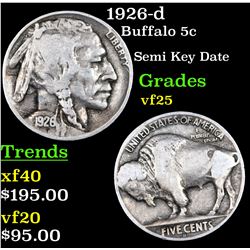 1926-d Buffalo Nickel 5c Grades vf+