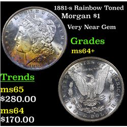 1881-s Rainbow Toned Morgan Dollar $1 Grades Choice+ Unc