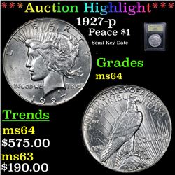 ***Auction Highlight*** 1927-p Peace Dollar $1 Graded Choice Unc By USCG (fc)