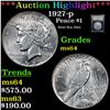 Image 1 : ***Auction Highlight*** 1927-p Peace Dollar $1 Graded Choice Unc By USCG (fc)