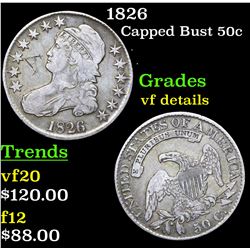 1826 Capped Bust Half Dollar 50c Grades vf details