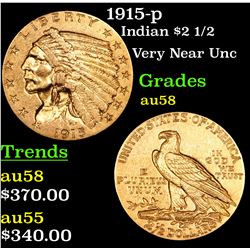 1915-p Gold Indian Quarter Eagle $2 1/2 Grades Choice AU/BU Slider