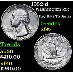 1932-d Washington Quarter 25c Grades xf+