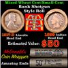 Image 1 : Mixed small cents 1c orig shotgun roll, 1917-d Wheat Cent, 1899 Indian Cent other end Grades
