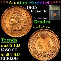 ***Auction Highlight*** 1905 Indian Cent 1c Graded Choice+ Unc RD By USCG (fc)