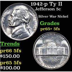 1942-p Ty II Jefferson Nickel 5c Grades Select Proof