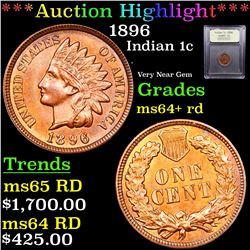 ***Auction Highlight*** 1896 Indian Cent 1c Graded Choice+ Unc RD By USCG (fc)