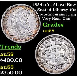 1854-o 'o' Above Bow Seated Liberty Dime 10c Grades Choice AU/BU Slider
