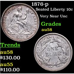 1876-p Seated Liberty Dime 10c Grades Choice AU/BU Slider
