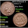 Image 1 : 1873 Closed 3 Indian Cent 1c Grades xf+