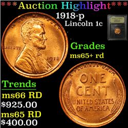 ***Auction Highlight*** 1918-p Lincoln Cent 1c Graded Gem+ Unc RD By USCG (fc)