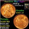 Image 1 : ***Auction Highlight*** 1918-p Lincoln Cent 1c Graded Gem+ Unc RD By USCG (fc)