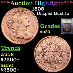 ***Auction Highlight*** 1805 Draped Bust Large Cent 1c Graded Select AU By USCG (fc)