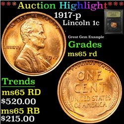 ***Auction Highlight*** 1917-p Lincoln Cent 1c Graded GEM Unc RD By USCG (fc)