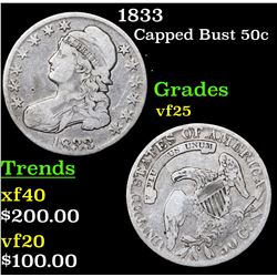 1833 Capped Bust Half Dollar 50c Grades vf+