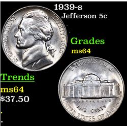 1939-s Jefferson Nickel 5c Grades Choice Unc