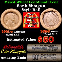 Mixed small cents 1c orig shotgun roll,1921-s Wheat Cent,1896 Indian Cent other end Grades