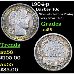 1904-p Barber Dime 10c Grades Choice AU/BU Slider