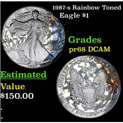 1987-s Rainbow Toned Silver Eagle Dollar $1 Grades GEM++ Proof Deep Cameo