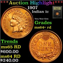 ***Auction Highlight*** 1907 Indian Cent 1c Graded Choice+ Unc RD By USCG (fc)